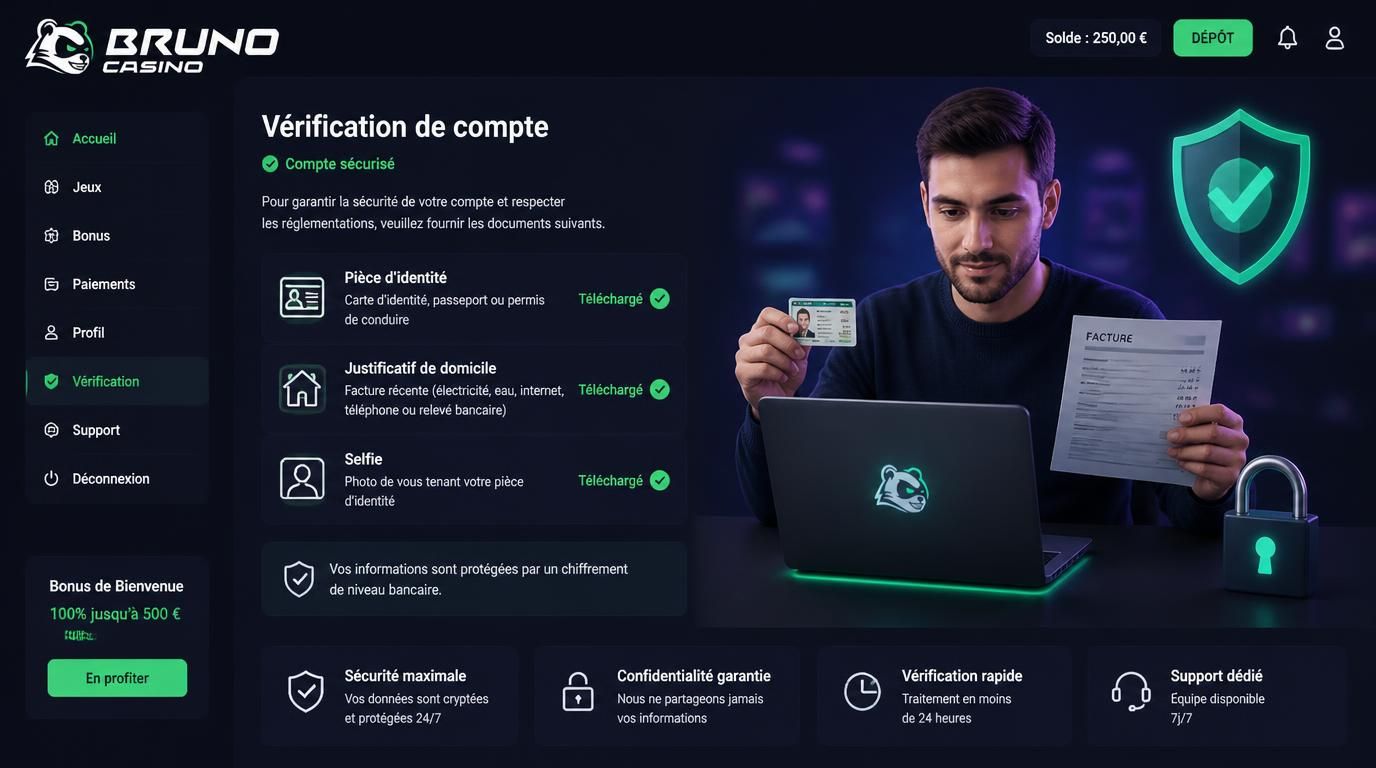 Processus de vérification d’identité (KYC) chez Bruno Casino